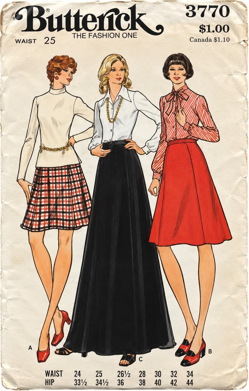 VTG 70's Butterick Sewing Pattern 3770 Misses A-Line Skirts Waist 25 UNCUT